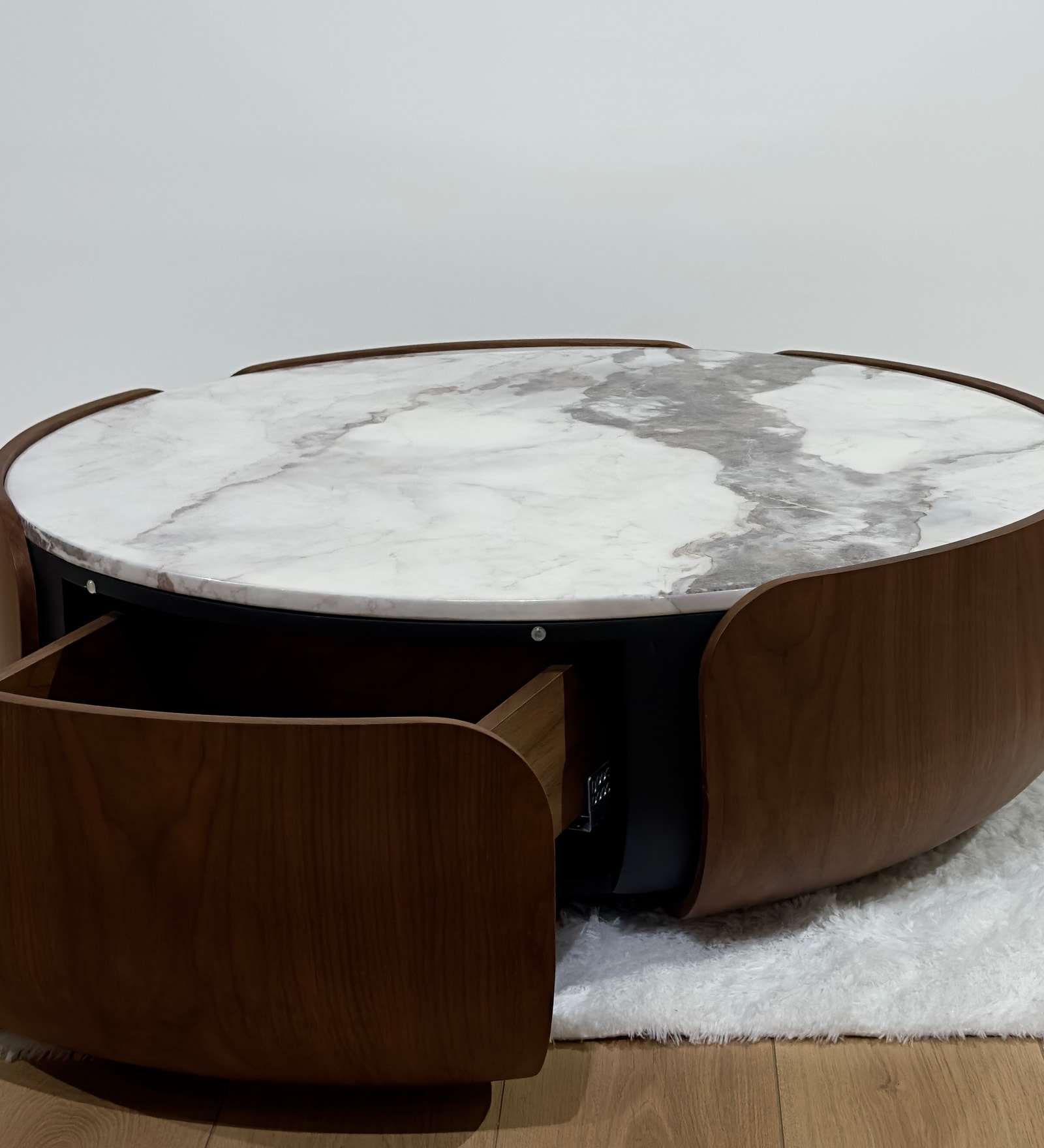 Bent-walnut drawer — cut, bent and finished in-house
